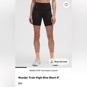 Lululemon Wunder Train High-Rise Short 6 inches, size 8